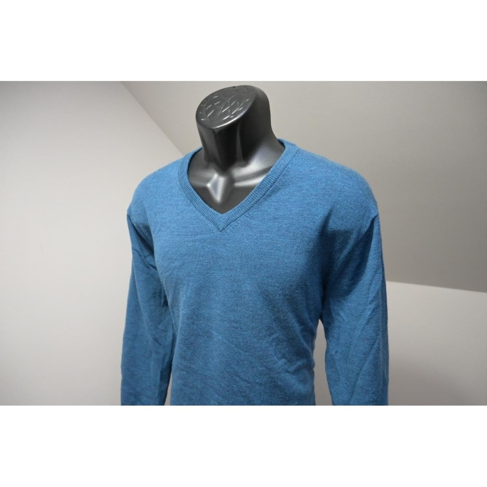 Jos A Bank V Neck Pullover Sweater Blue 100% Italian Merino Wool Mens Size Large